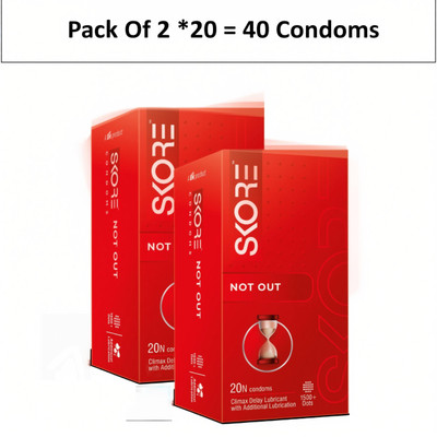 SKORE NotOut s | Climax Delay Lubrication | 1500+ Dots Condom(Set of 2, 40 Sheets)