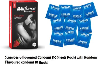 MANFORCE Strawberry Flavored Condoms with Random sheets of condoms Condom(20 Sheets)