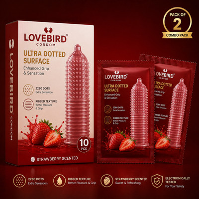 LOVEBIRDCONDOM Zigzag Dotted Waves Strawberry Flavoured Condoms |3D Textured & Extra Lubricated Condom(20 Sheets)