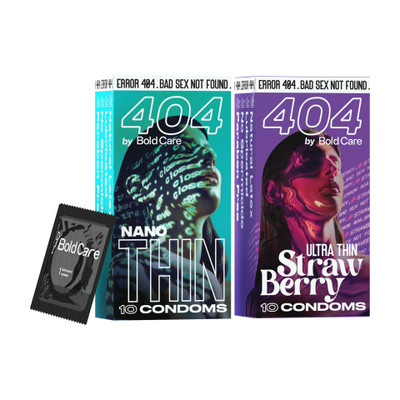 Bold Care 404 Super Nano Thin Condoms + Super Ultra Thin Strawberry Flavored Condom(Set of 2, 20 Sheets)