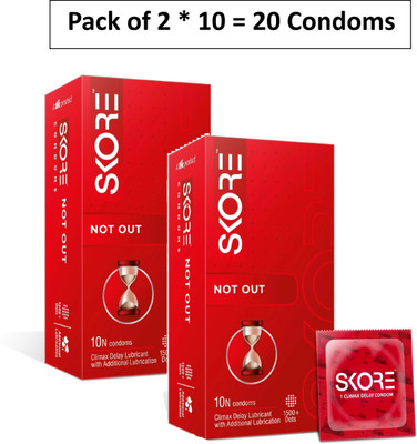 SKORE NotOut s | Climax Delay Lubrication | 1500+ Dots Condom(Set of 2, 20 Sheets)