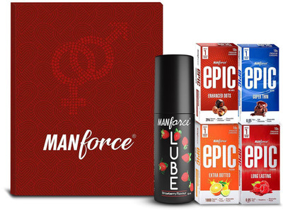 MANFORCE Epic Love Redbox, 4 Epic Condoms + 1 Lubricant Gel | Gift For Rs. 183 @ 85 %