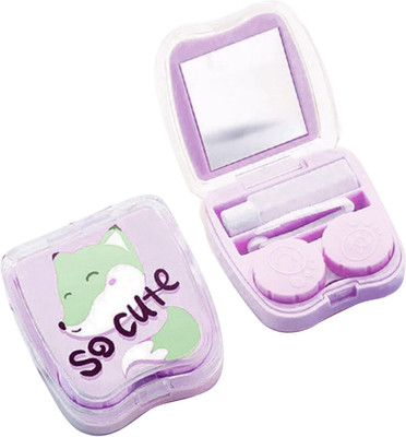 PRIONSA Cartoon Printed Plastic Contact Lens Case with Mirror - Purple Colour(Pack of: 1)