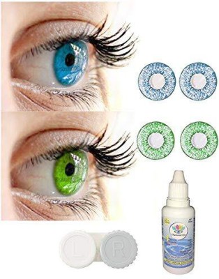 Gold Look Monthly Disposable(blue and green contact lens, Colored Contact Lenses, Pack of 4)