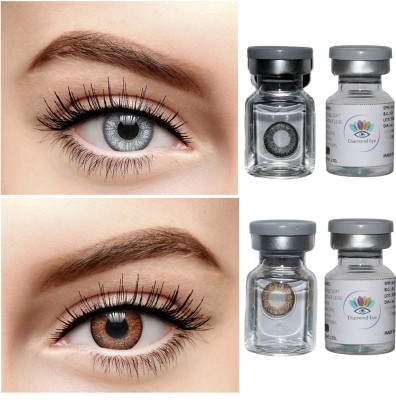 Diamond Eye Monthly Disposable(grey color lens brown color lens, Colored Contact Lenses, Pack of 2)