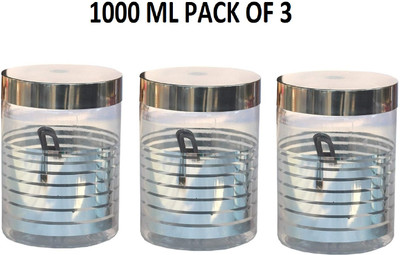 Eos Plastic Grocery Container  - 1000 ml(Pack of 3, Silver)