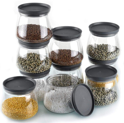 KEVRIZ Plastic Grocery Container  - 900 ml(Pack of 6, Black)