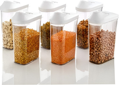 Cinura Kitchenware Plastic Grocery Container  - 1000 ml(Pack of 6, White)