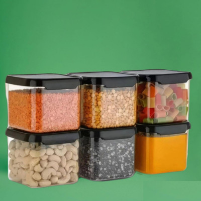 Charmpeak Plastic Grocery Container  - 500 ml(Pack of 6, Black)