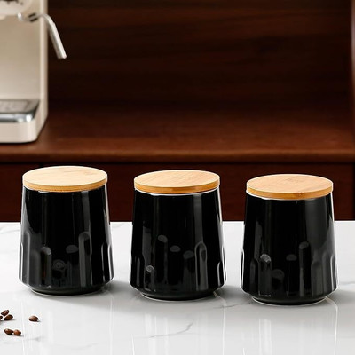 HOMESTIC by Kuber Industries Ceramic Utility Container  - 650 ml(Pack of 3, Black)