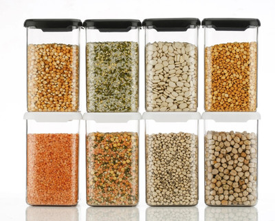 Ecodex Plastic Grocery Container  - 1100 ml(Pack of 8, Black, White)
