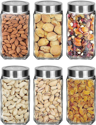 shree labh mart Glass Grocery Container  - 1000 ml(Pack of 6, Clear)
