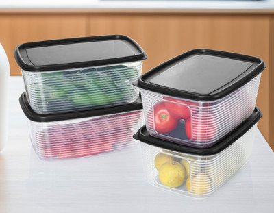 2Mech Plastic Fridge Container  - 1800 ml(Pack of 4, Black)