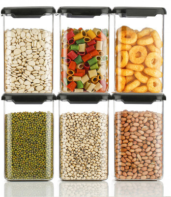 Flipkart SmartBuy Plastic Grocery Container  - 1100 ml(Pack of 6, Black)