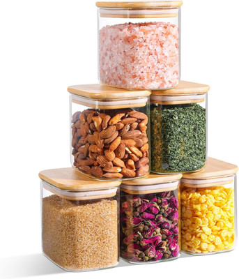 multi zone Glass Grocery Container  - 650 ml(Pack of 6, Clear)