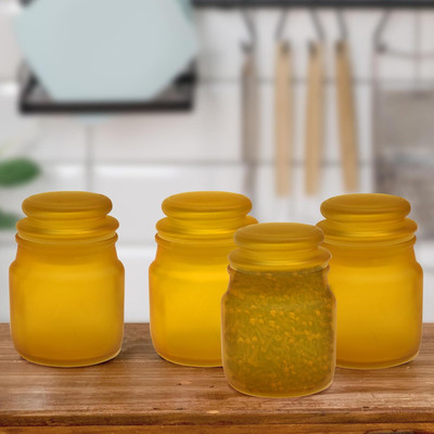 Pure Source India Glass Cookie Jar  - 110 ml(Pack of 4, Yellow)