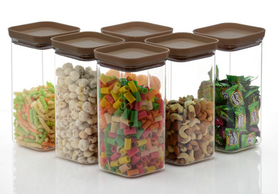 kitchkart Plastic Grocery Container  - 1500 ml(Pack of 6, Brown)