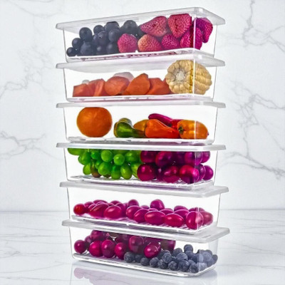 forsel Plastic Fridge Container  - 1500 ml(Pack of 6, Grey)