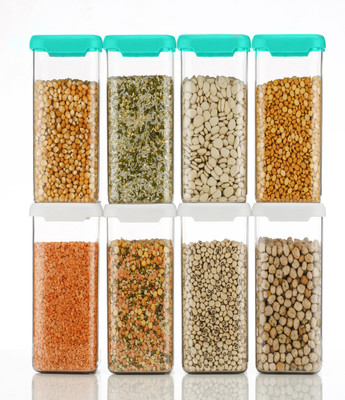 Skymax Plastic Grocery Container  - 1500 ml(Pack of 8, White, Blue)