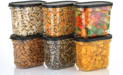 VNS Plastic Grocery Container  - 600 ml(Pack of 6, Black)