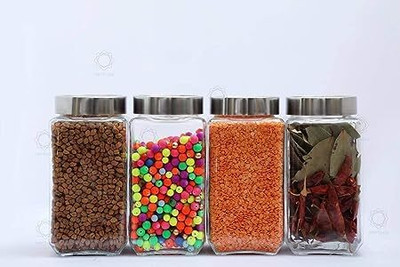 Coozico Glass Grocery Container  - 1000 ml(Pack of 4, Clear)