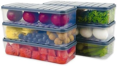 Flagcart Plastic Fridge Container  - 1200 ml(Pack of 6, Grey)