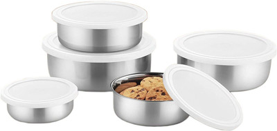 RK Stainless Steel, Plastic Utility Container  - 200 ml, 350 ml, 600 ml, 850 ml, 1150 ml(Pack of 5, Silver)