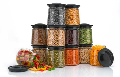 HASHONE Plastic Grocery Container  - 1100 ml(Pack of 12, Black)