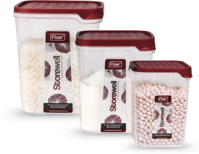 FLAIR Plastic Grocery Container  - 2.4 L, 6 L, 8 L(Pack of 3, Maroon)