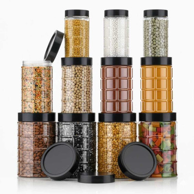 SHIVAYECOMM Plastic Grocery Container  - 1200 ml, 650 ml, 350 ml(Pack of 12, Transparent)