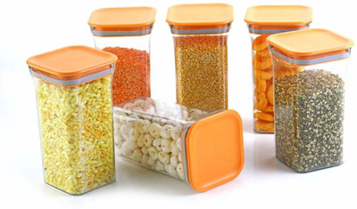 Machak Plastic Grocery Container  - 1100 ml(Pack of 6, Orange)