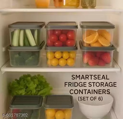 mahu mart Plastic Fridge Container  - 1200 ml(Pack of 6, Black)