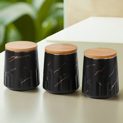 The Better Home Ceramic Utility Container  - 650 ml(Pack of 3, Black)