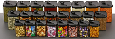4 SACRED Plastic Grocery Container  - 350 ml, 650 ml, 900 ml(Pack of 24, Black)