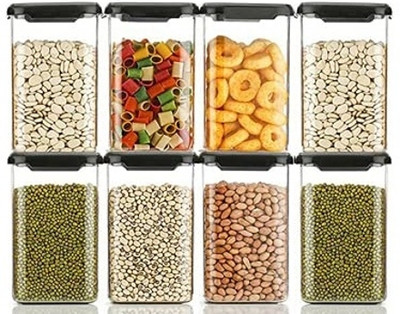 Nestland - Make Your Self a Priority Plastic Grocery Container  - 1100 ml(Pack of 8, Black)