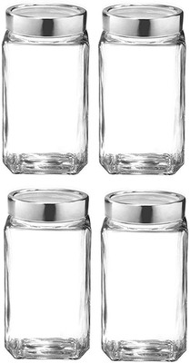 Kalsigate Glass Grocery Container  - 1000 ml(Pack of 4, Clear)