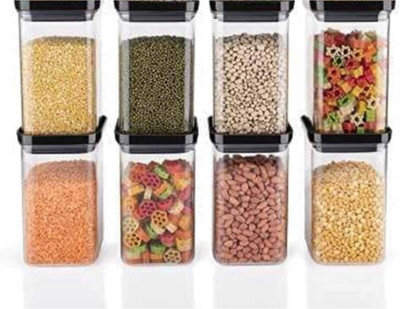 R V TRADING Plastic Grocery Container  - 1100 ml(Pack of 8, Black)