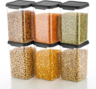 SEQUENCE Plastic Grocery Container  - 1100 ml(Pack of 6, Black)