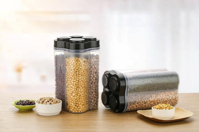 SKY PAROT Plastic Grocery Container  - 2500 ml(Black, Transparent)