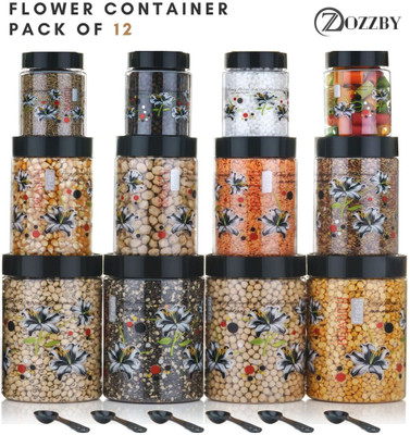 ZOZZBY Plastic Grocery Container  - 1250 ml, 650 ml, 350 ml(Pack of 12, Black)