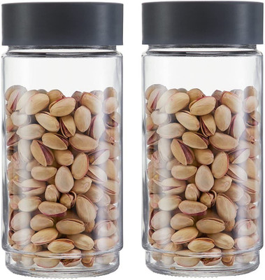 AK HUB Glass Grocery Container  - 1500 ml(Pack of 2, Grey)