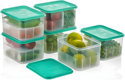 ksquare Plastic Fridge Container  - 2300 ml(Pack of 6, Green)