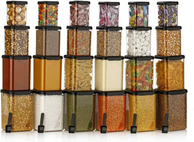 ROYALRYTE ENTERPRISE Plastic Grocery Container  - 1400 ml, 950 ml, 650 ml, 350 ml(Pack of 24, Black)