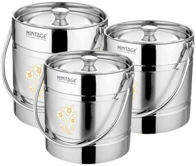 Mintage Stainless Steel Grocery Container  - 8 ml, 9.5 L, 12 L(Pack of 3, Silver)