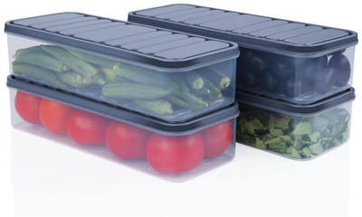 DEQTRON Plastic Fridge Container  - 1200 ml(Pack of 4, Black)