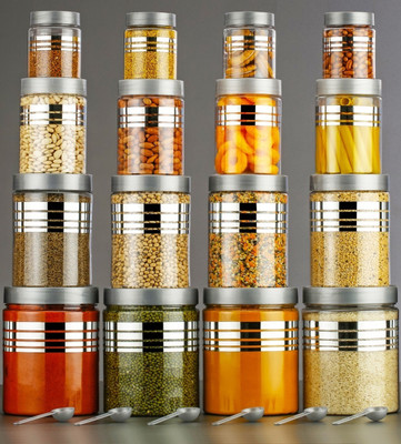 RK EMPIRE Plastic Grocery Container  - 1200 ml, 650 ml, 350 ml, 250 ml(Pack of 16, Grey)