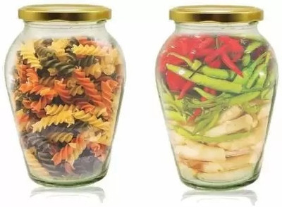 Sitaram Creation Glass Grocery Container  - 1000 ml(Pack of 2, Clear, Black)