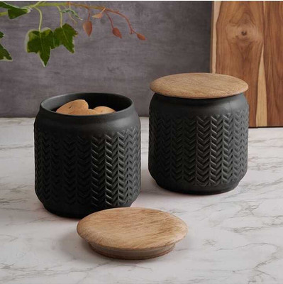 Your Local Store Ceramic Cookie Jar  - 750 ml(Pack of 2, Black)