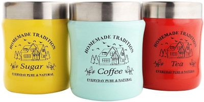 store21 Stainless Steel Tea Coffee & Sugar Container  - 750 ml(Pack of 3, Multicolor)