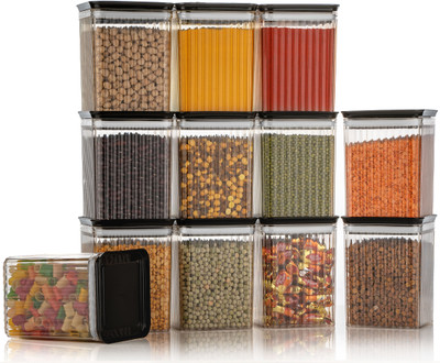 Flipkart SmartBuy Plastic Grocery Container  - 1250 ml(Pack of 12, Black)
